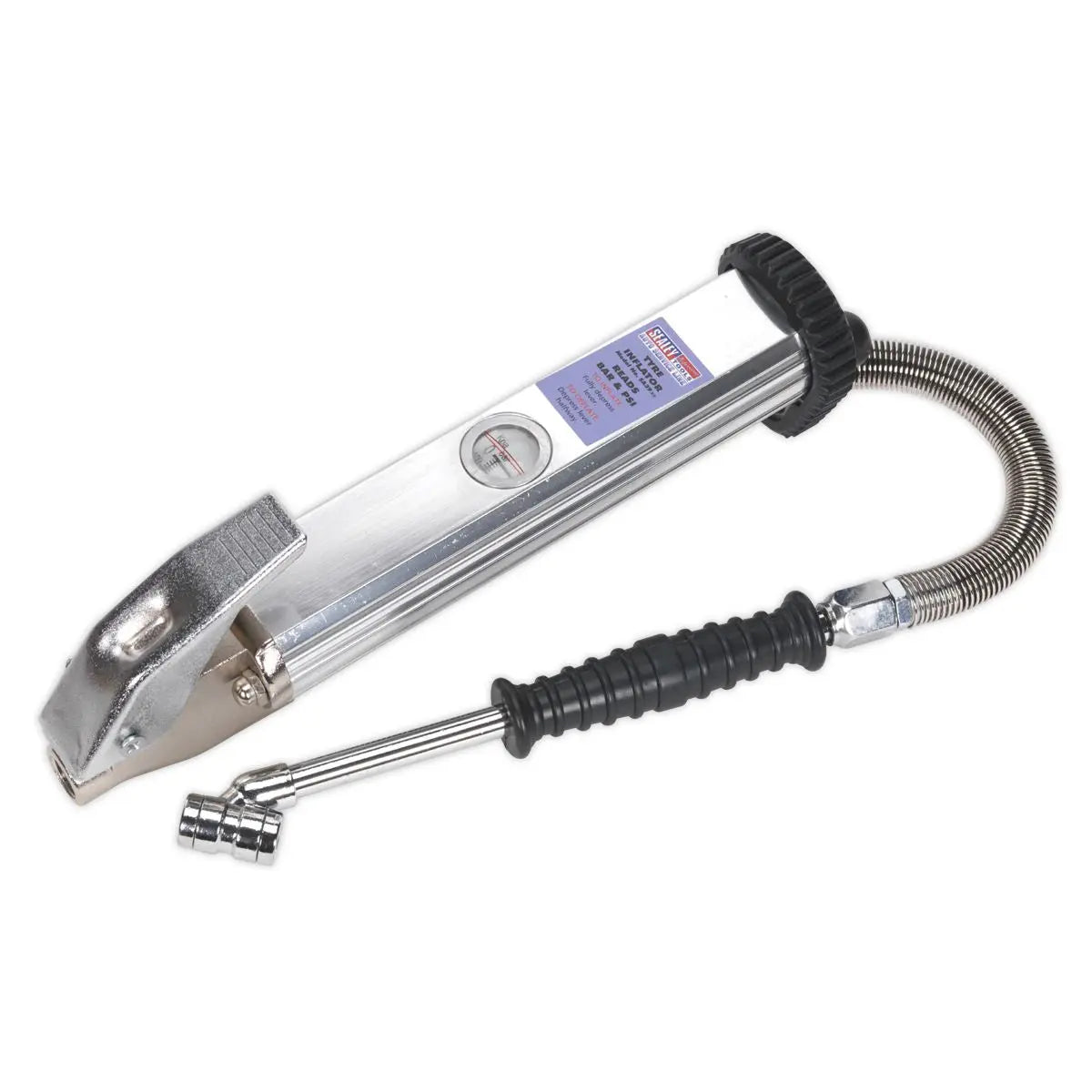 Sealey Tyre Inflator Long Type with Twin Push-On Connector