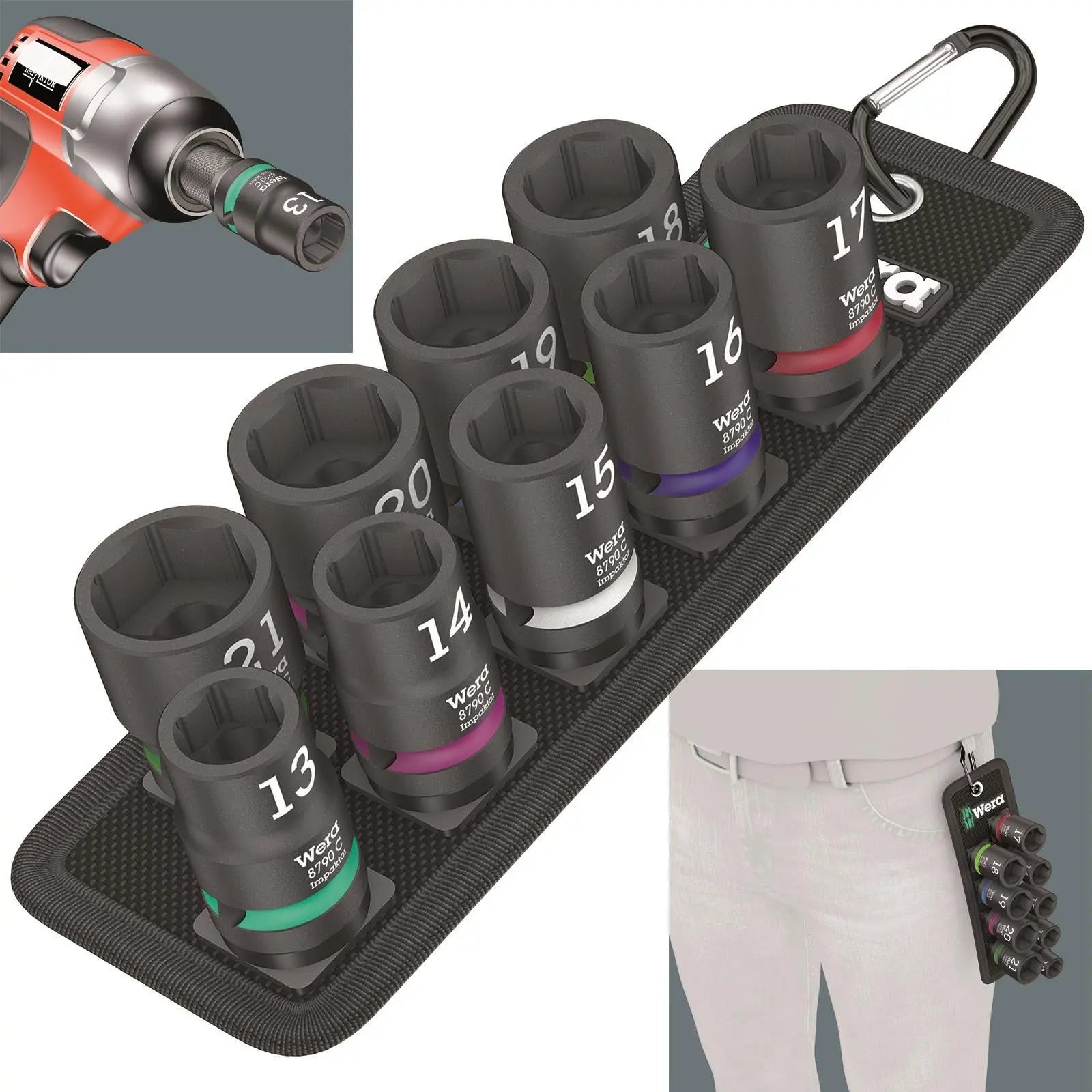 Wera Impact Socket Set 1/2" Drive 9 Piece 13-21mm 6 Point Belt C Impaktor 1