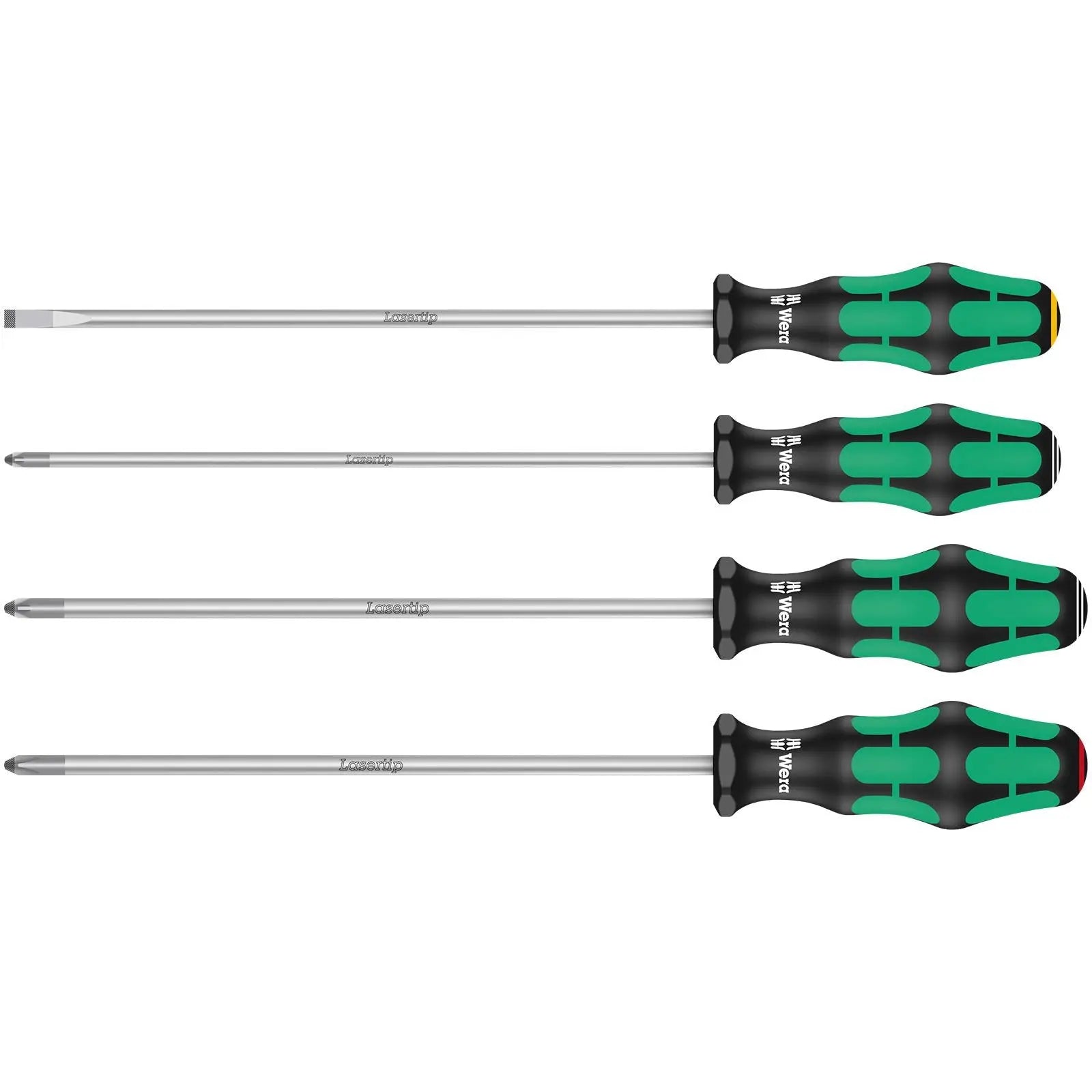Wera Long Screwdriver Set Kraftform Plus Lasertip Series 4 Piece 200mm Phillips Slotted Pozi