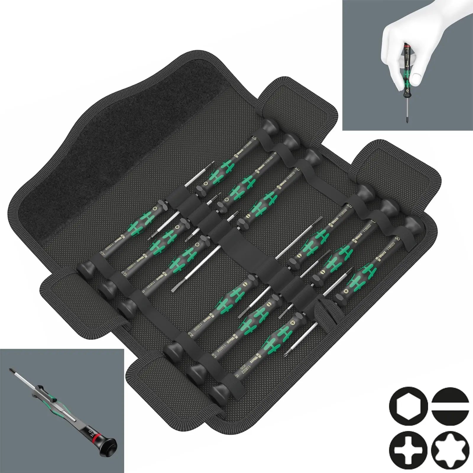 Wera Precision Screwdriver Set 12 Piece Kraftform Micro 12 Universal 1 for Electronic Applications White Rose Tools