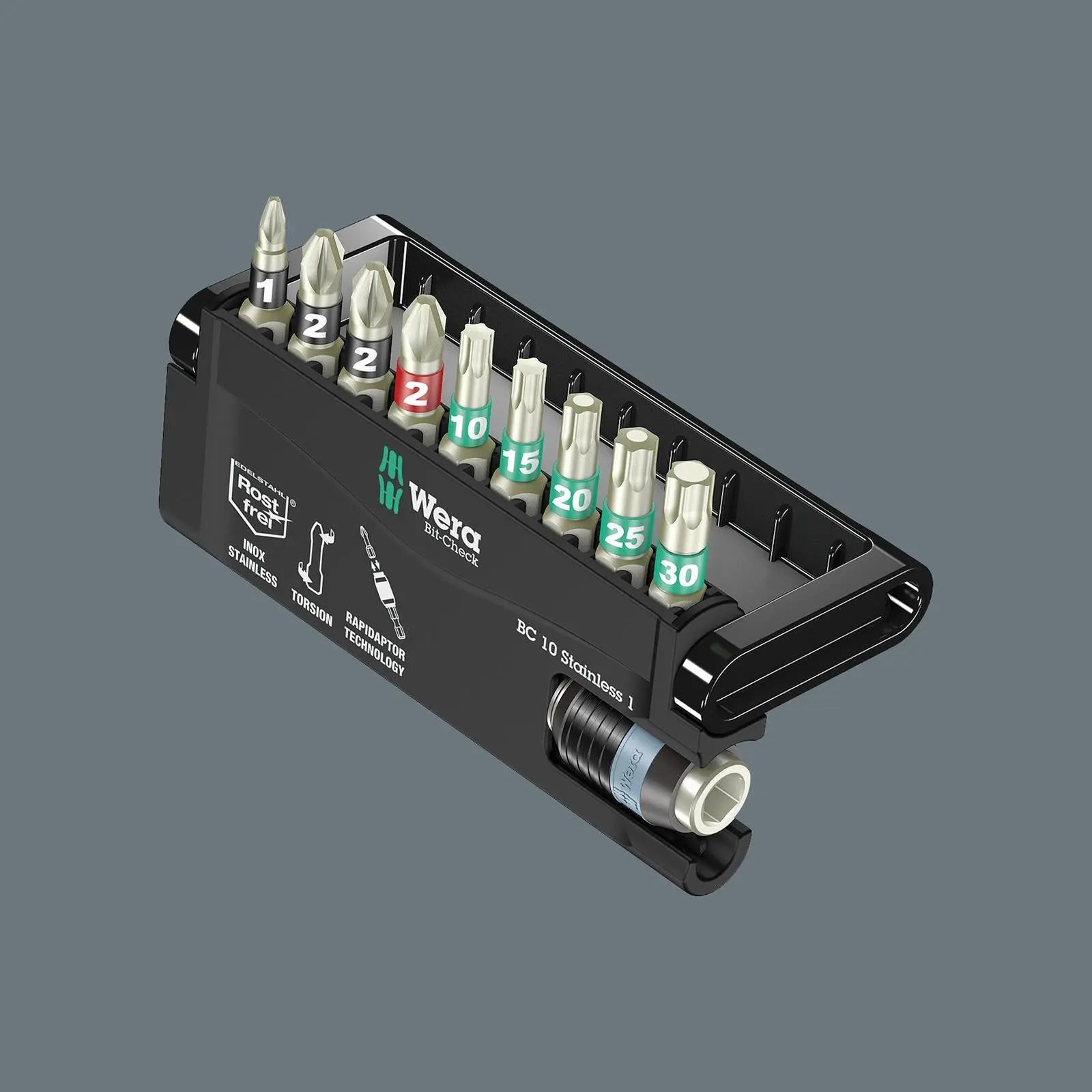 Wera Screwdriver Bit Set Bit Check 10 Stainless Steel 1 SB 10 Piece with Bit Holder White Rose Tools