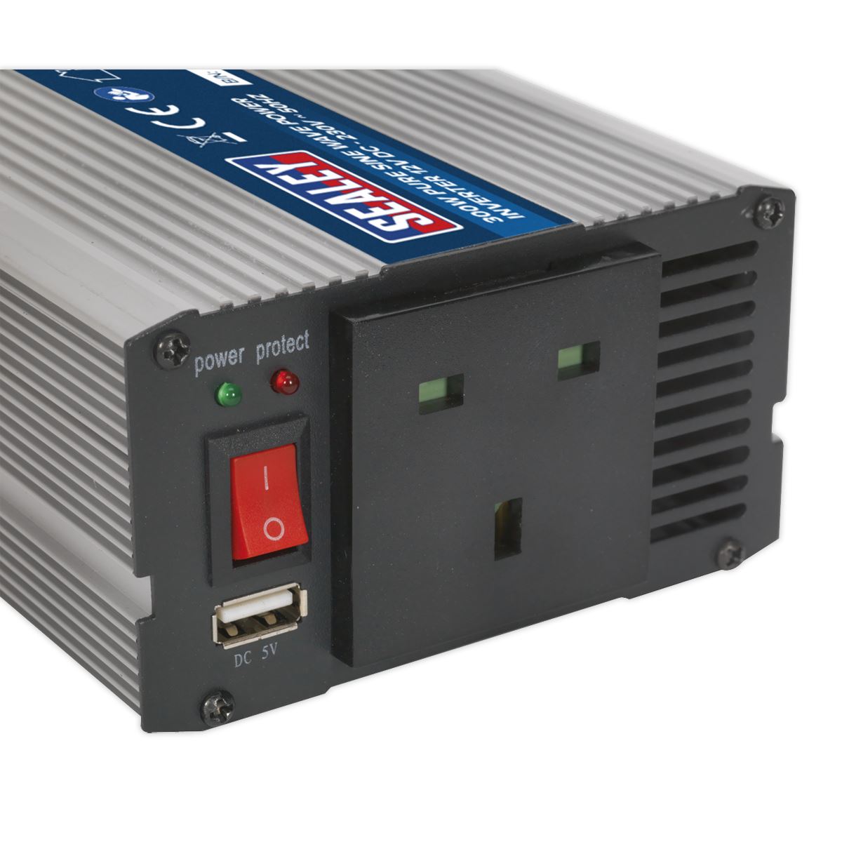 Sealey Power Inverter Pure Sine Wave 300W 12V DC - 230V ~ 50Hz