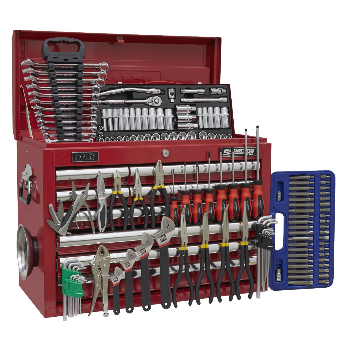 Sealey Superline Pro Topchest 10 Drawer with Ball-Bearing Slides - Red & 140pc Tool Kit