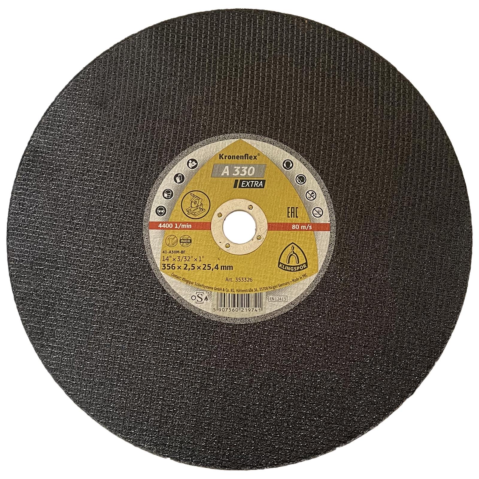 Klingspor Chop Saw Cutting Disc A330 Extra Kronenflex 356mm x 2.5mm x 25.4mm (5 Discs)