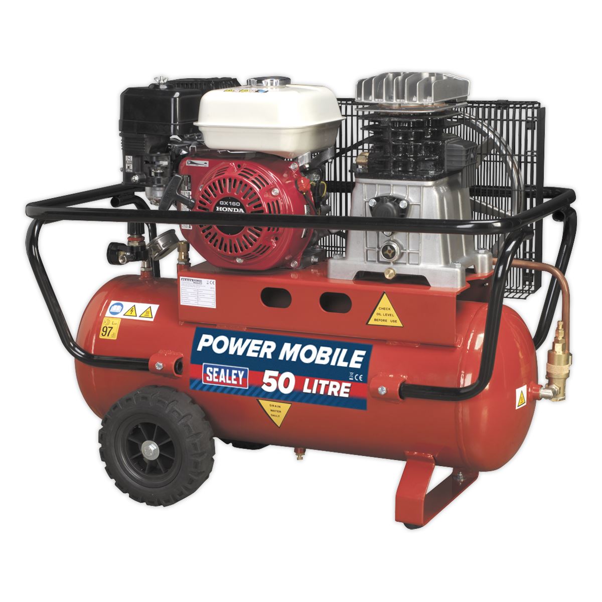 Sealey Air Compressor 50L Belt Drive Petrol Engine 5.5hp