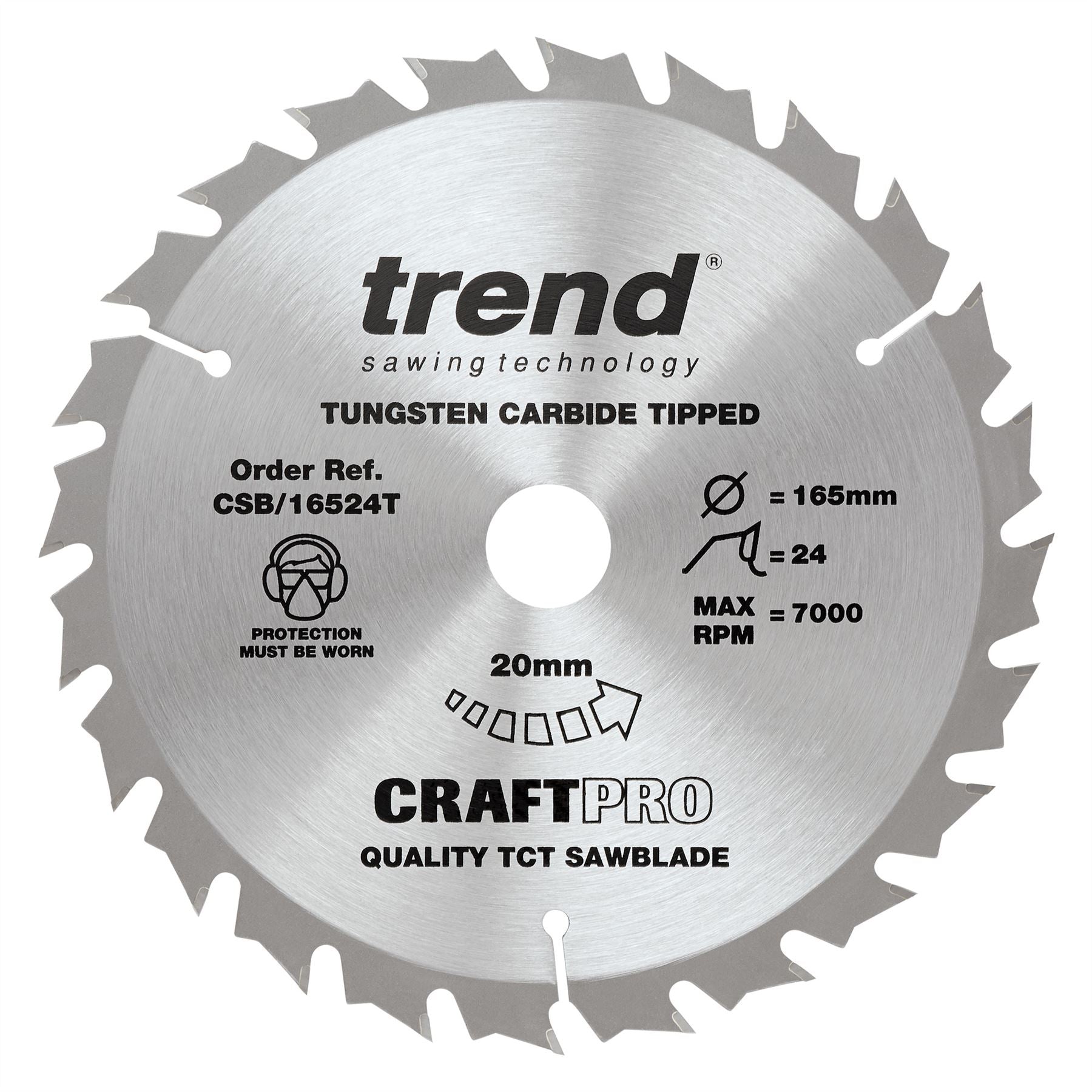 Trend Craft Pro 165mm Diameter 20mm Bore 24 Tooth Combination Cut Thin Kerf Saw Blade For Cordless Circular Saws CSB/16524T