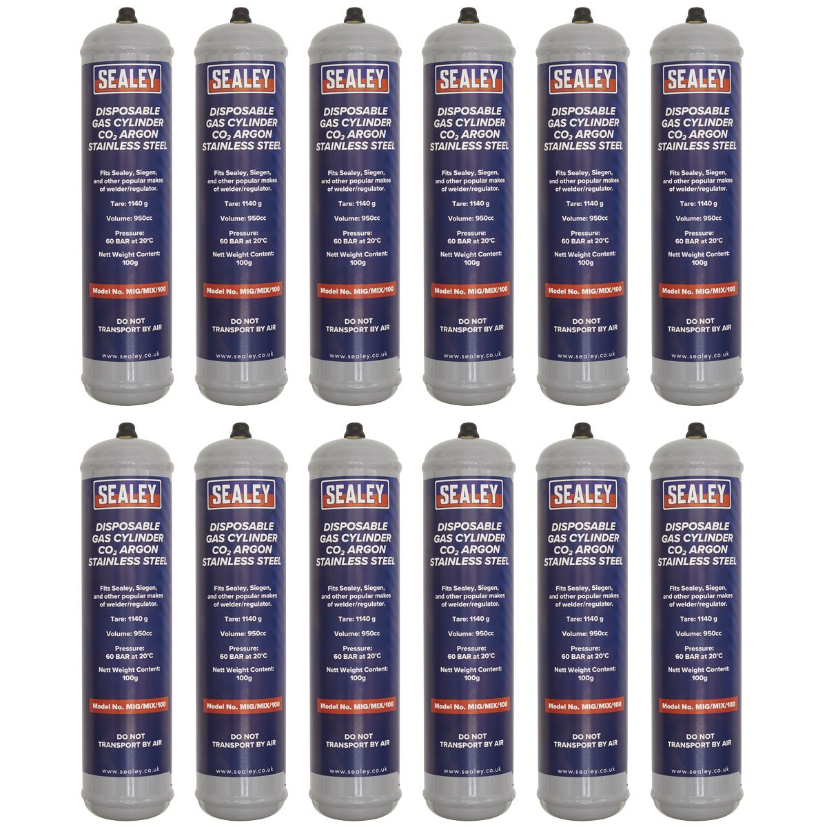 Sealey Gas Cylinder Disposable Carbon Dioxide/Argon 100g - Box of 12