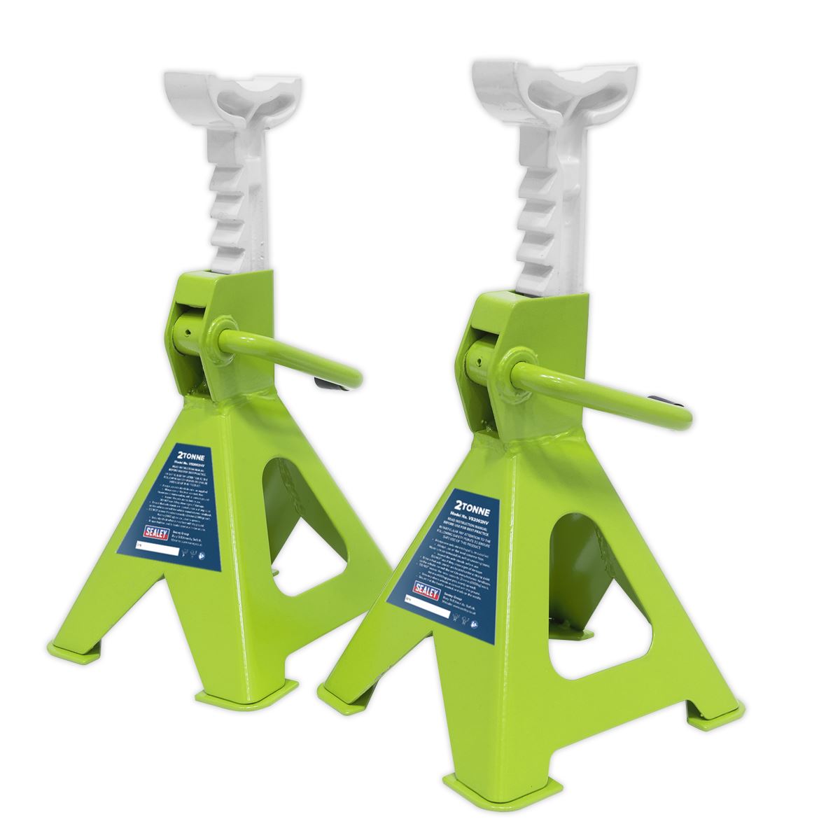 Sealey Ratchet Type Axle Stands (Pair) 2 Tonne Capacity per Stand - Hi-Vis Green
