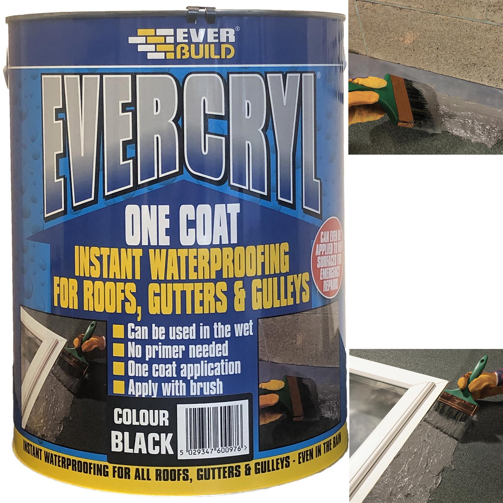 EverBuild Evercryl One Coat Instant Waterproofing for Roofs, Gutters and Gulleys 5L Black
