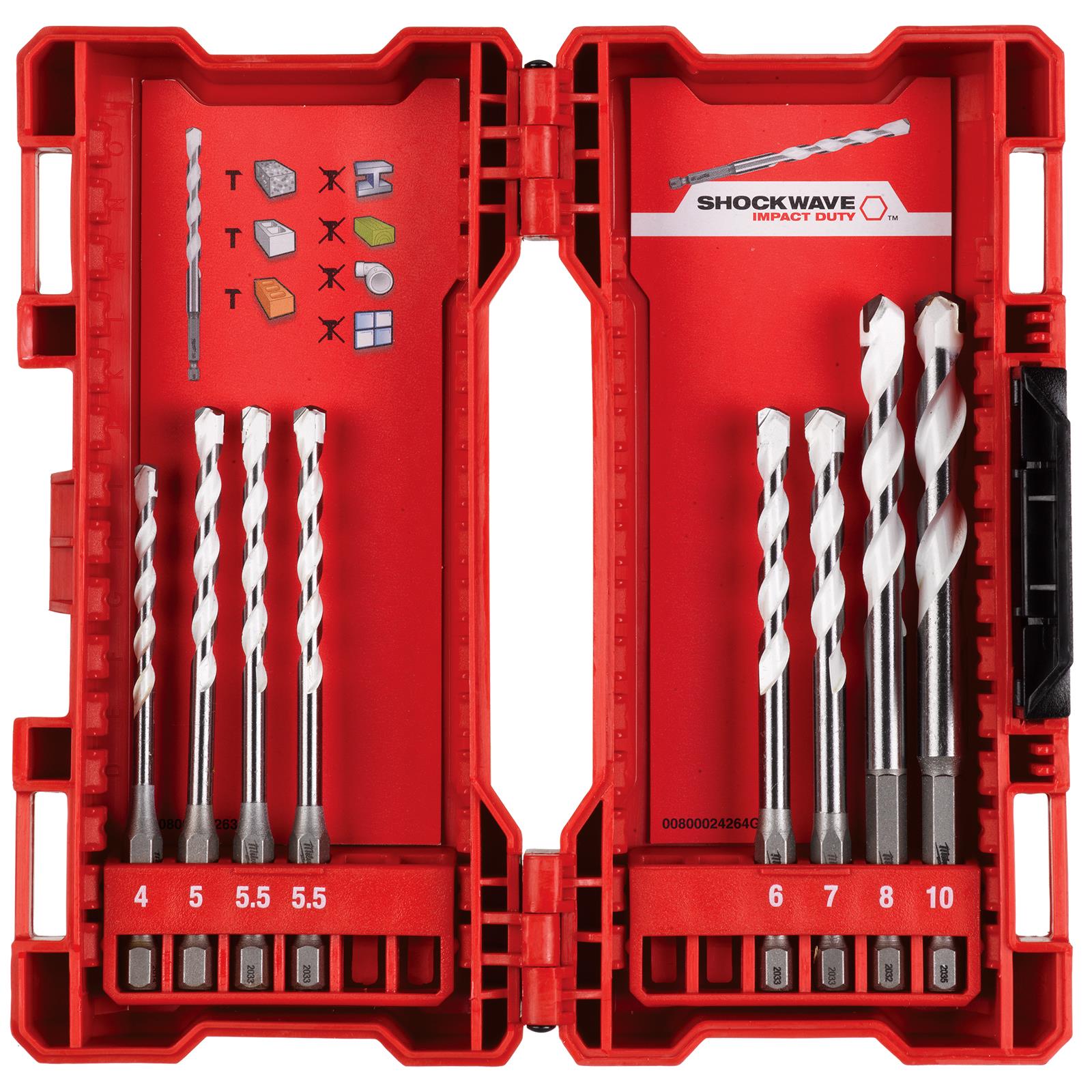 Milwaukee Multi Material Drill Bit Set SHOCKWAVE Impact Duty 8 Piece 4-10mm