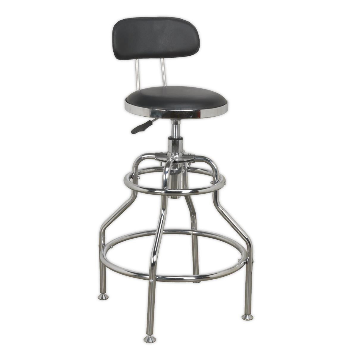 Sealey Pneumatic Workshop Stool with Adjustable Height Swivel Seat & Back Rest