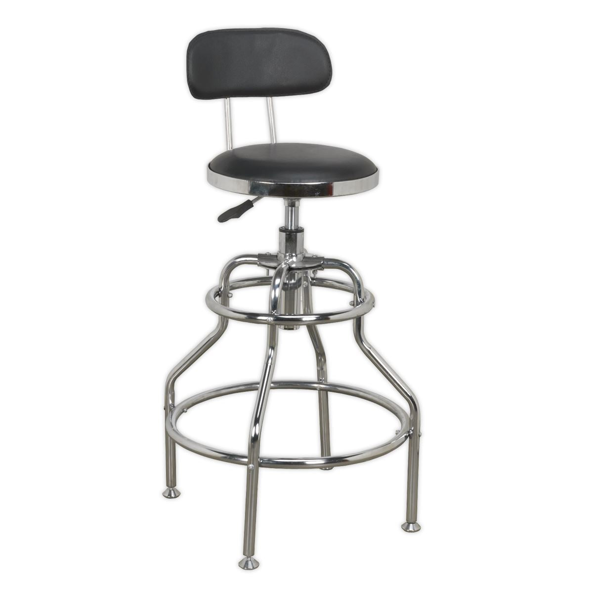 Sealey Workshop Stool Pneumatic with Adjustable Height Swivel Seat & Back Rest