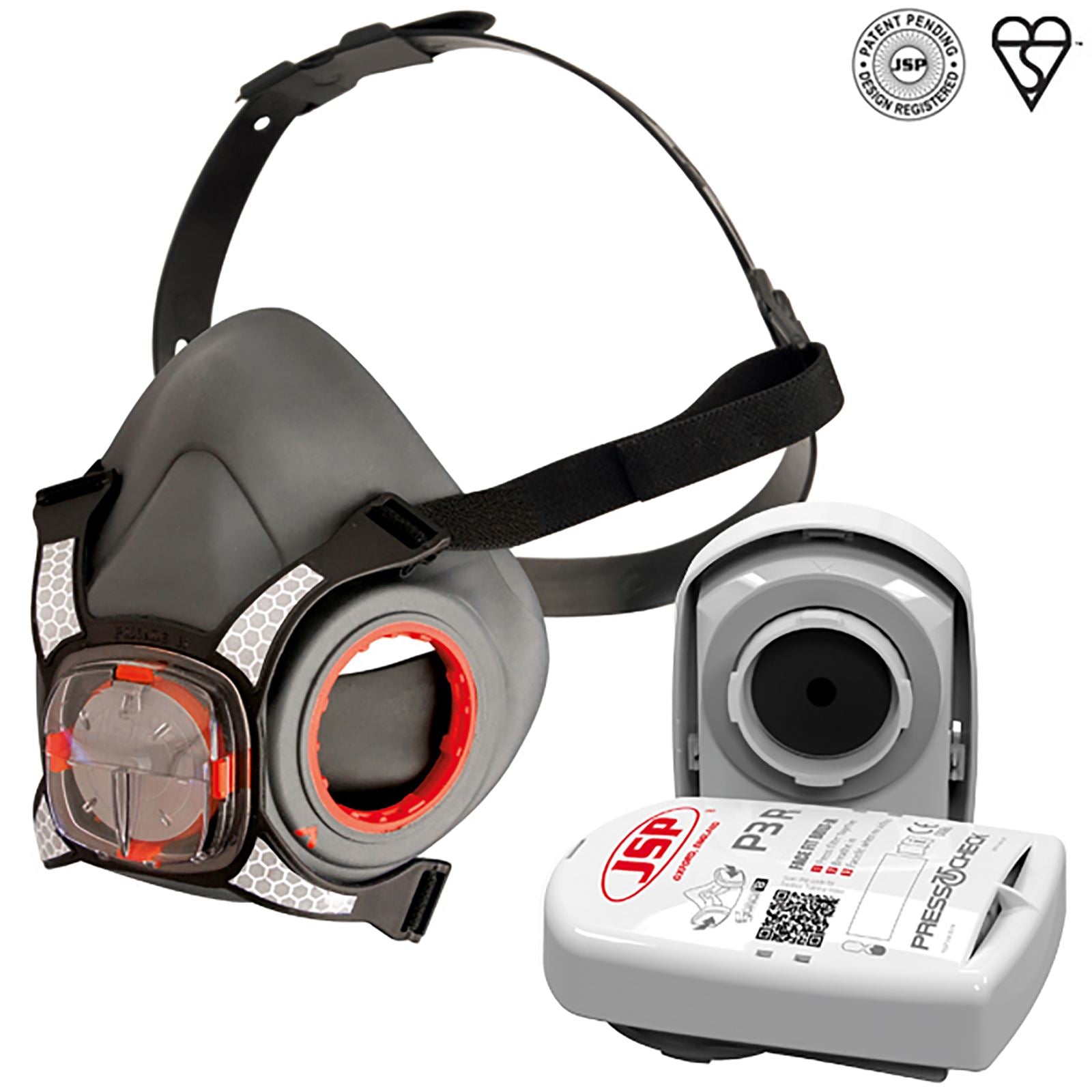JSP Force 8 Half Mask Medium Face Mask Respirator with P3 Press to Check Filters