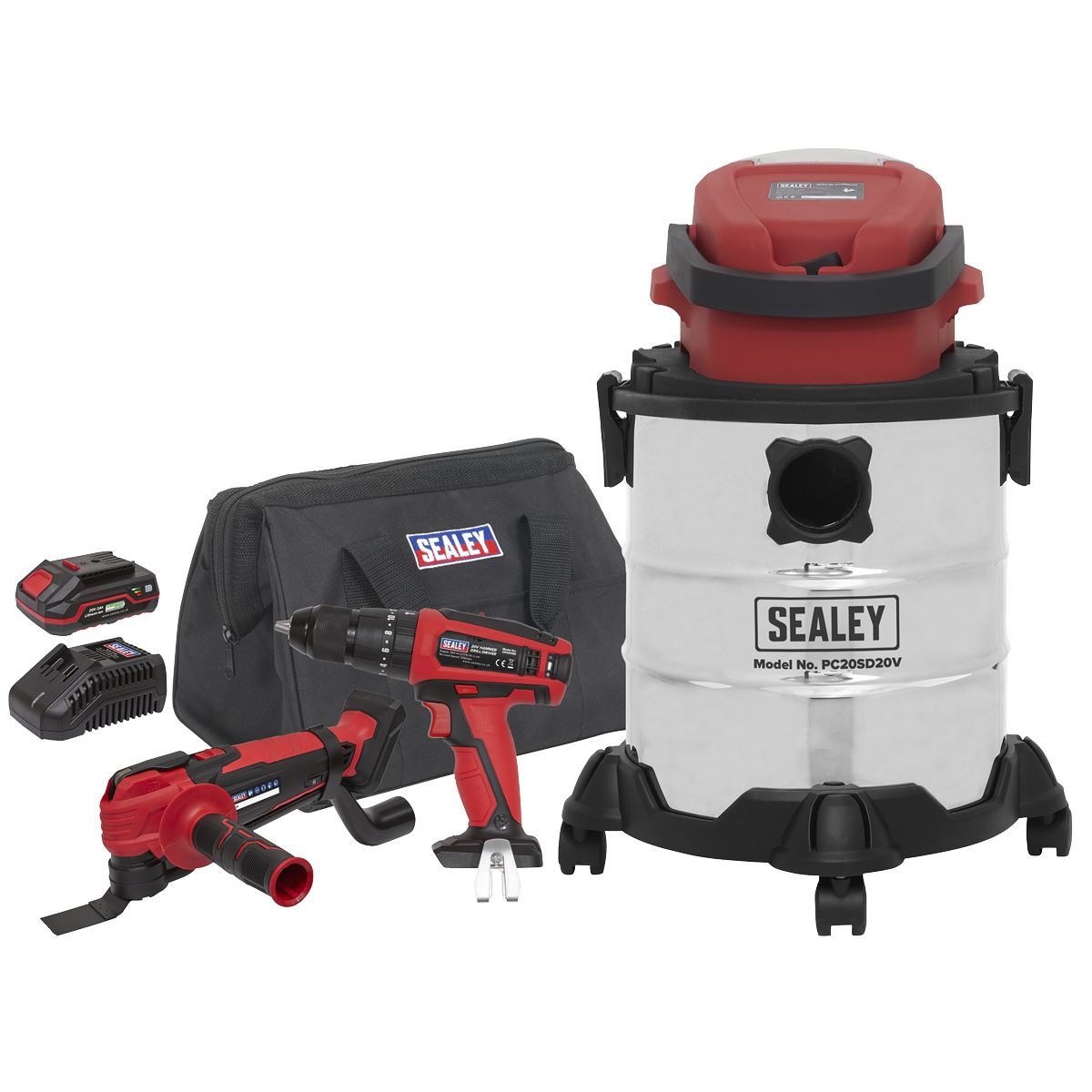 Sealey 3 x 20V SV20 Series Tool Vac Combo - 2 Batteries