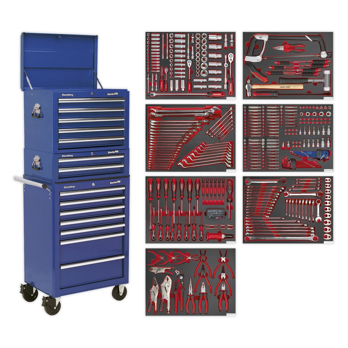 Sealey Superline Pro Tool Chest Combination 14 Drawer with Ball-Bearing Slides - Blue & 446pc Tool Kit