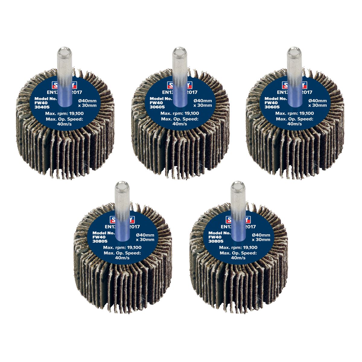 Sealey Abrasive Flap Wheel Ø40 x 30mm Ø6mm Shaft Assorted Grit - Pack of 5