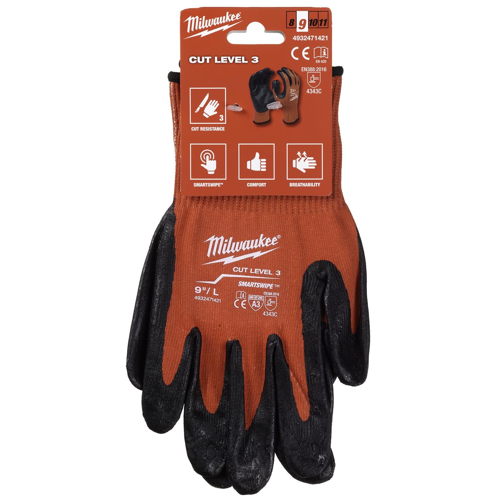 Milwaukee Safety Gloves Cut Level 3/C Dipped Glove Size 10 / XL Extra Large