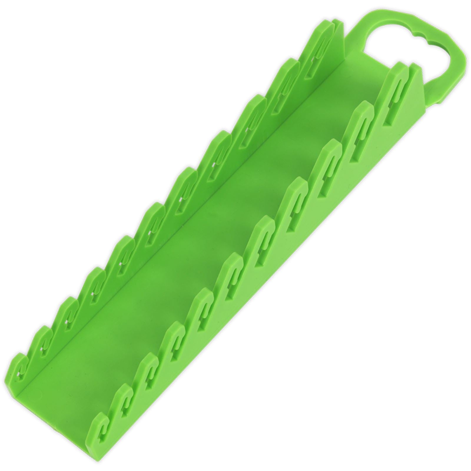 Sealey Premier High Visibility Green Stubby Spanner Rack 10 Capacity Hanging Toolbox