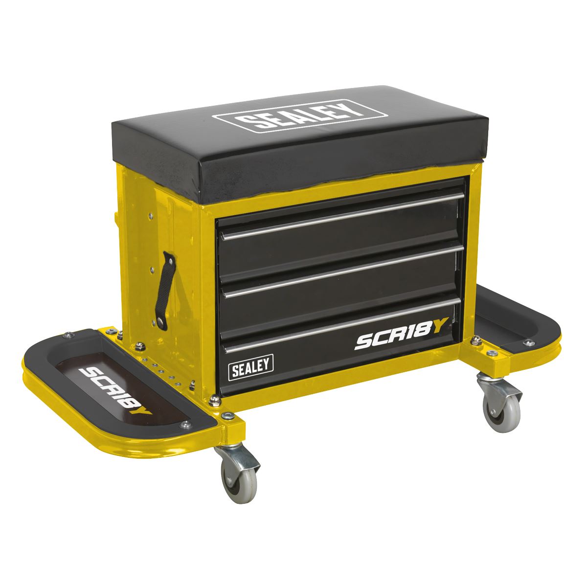 Sealey Mechanics Rolling Utility Seat and Toolbox with Drawers Yellow