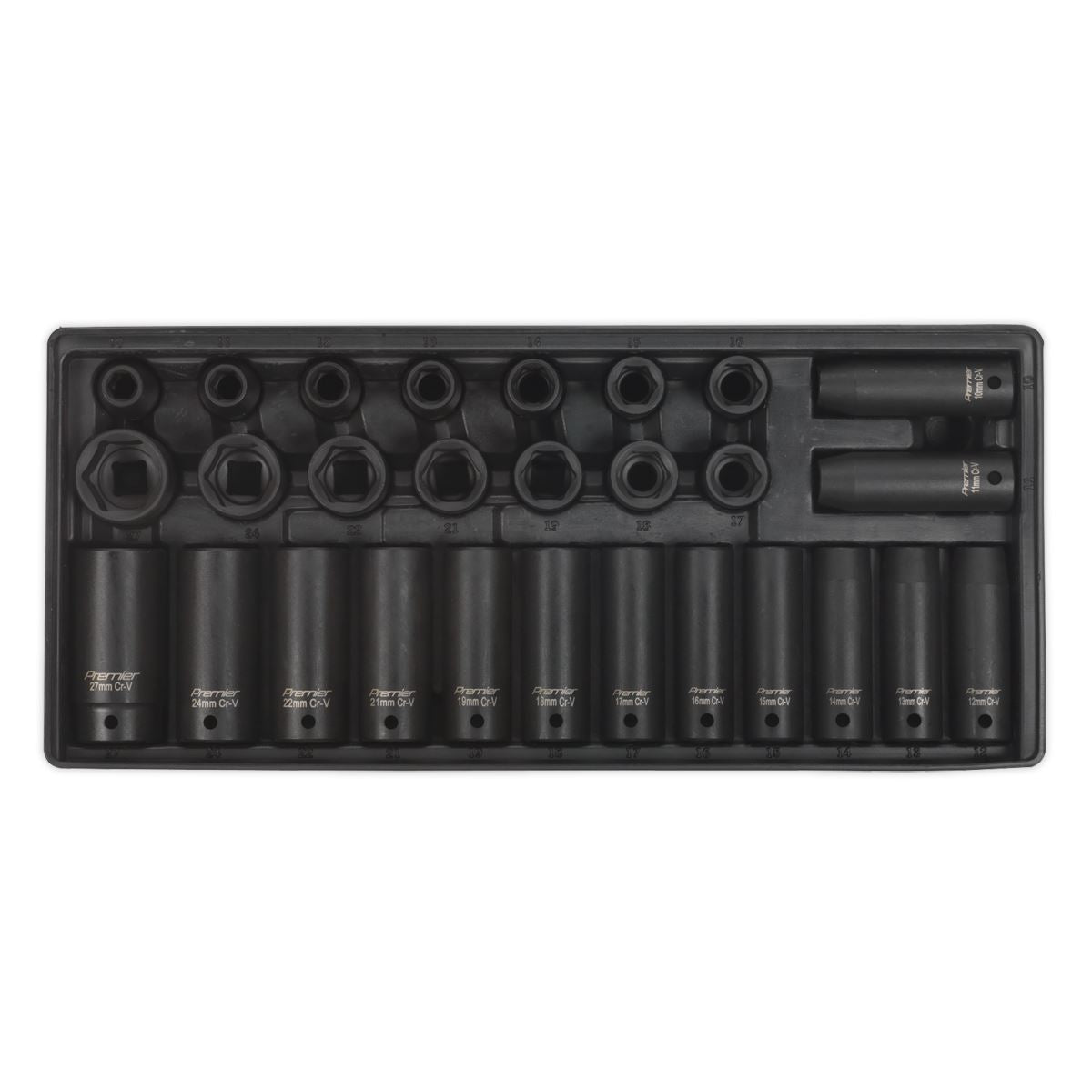 Sealey Premier Tool Tray with Impact Socket Set 28pc 1/2"Sq Drive - Metric