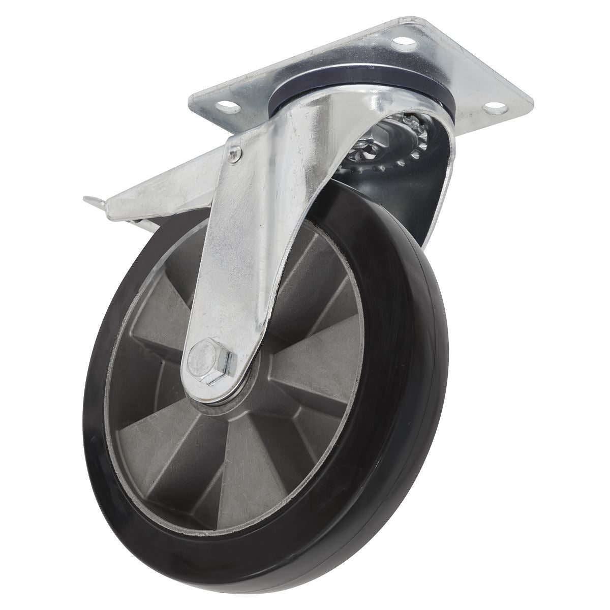 Sealey Heavy-Duty Rubber Castor Wheel Swivel with Total Lock Ø200mm - Trade