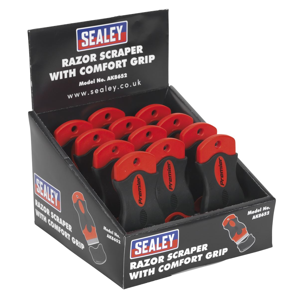 Sealey Premier Razor Scraper with Comfort Grip Display Box of 12