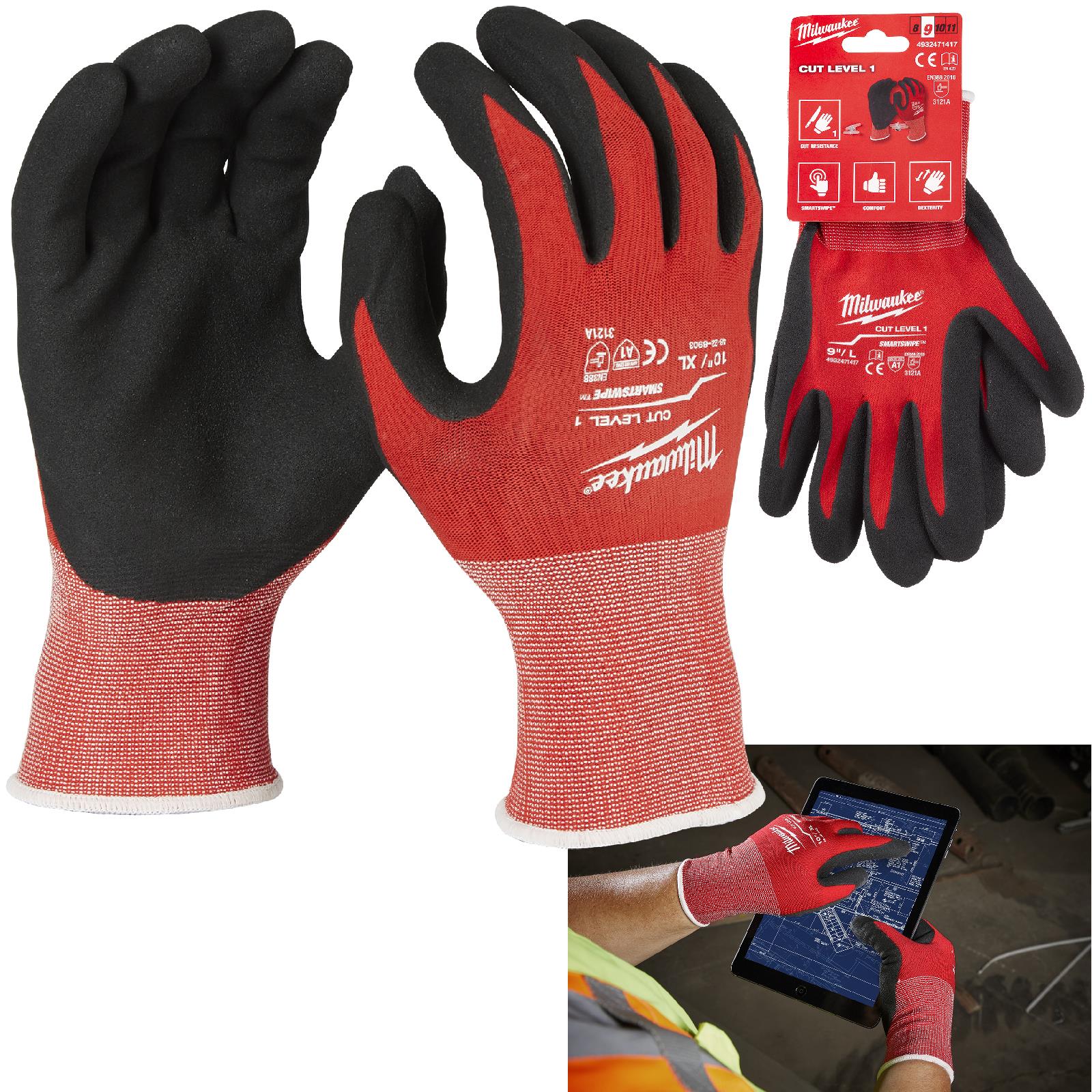 Milwaukee Safety Gloves Cut Level 1/A Dipped Glove Size 10 / XL Extra