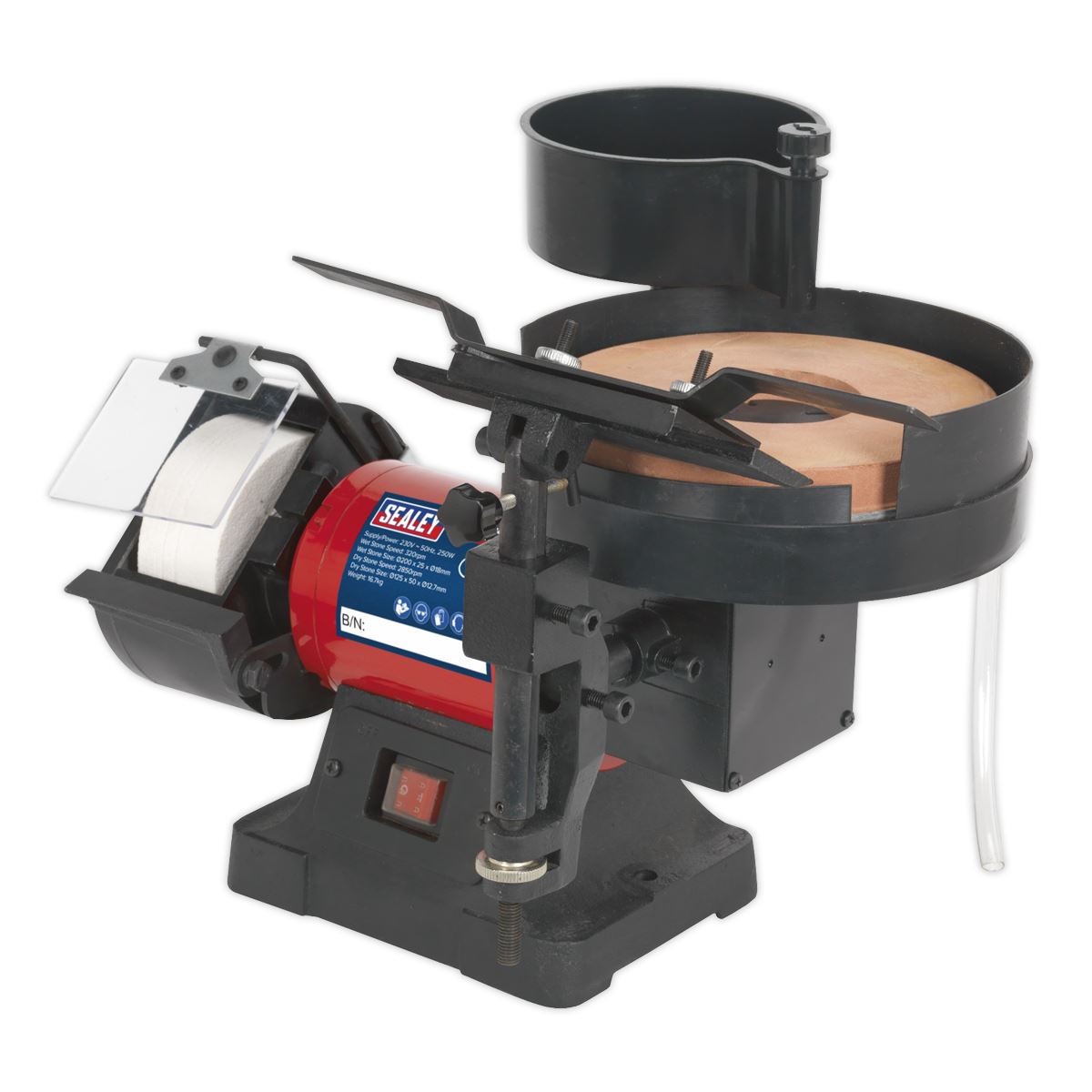 Sealey Bench Grinder/Sharpener Wet & Dry Ø200/125mm 250W/230V