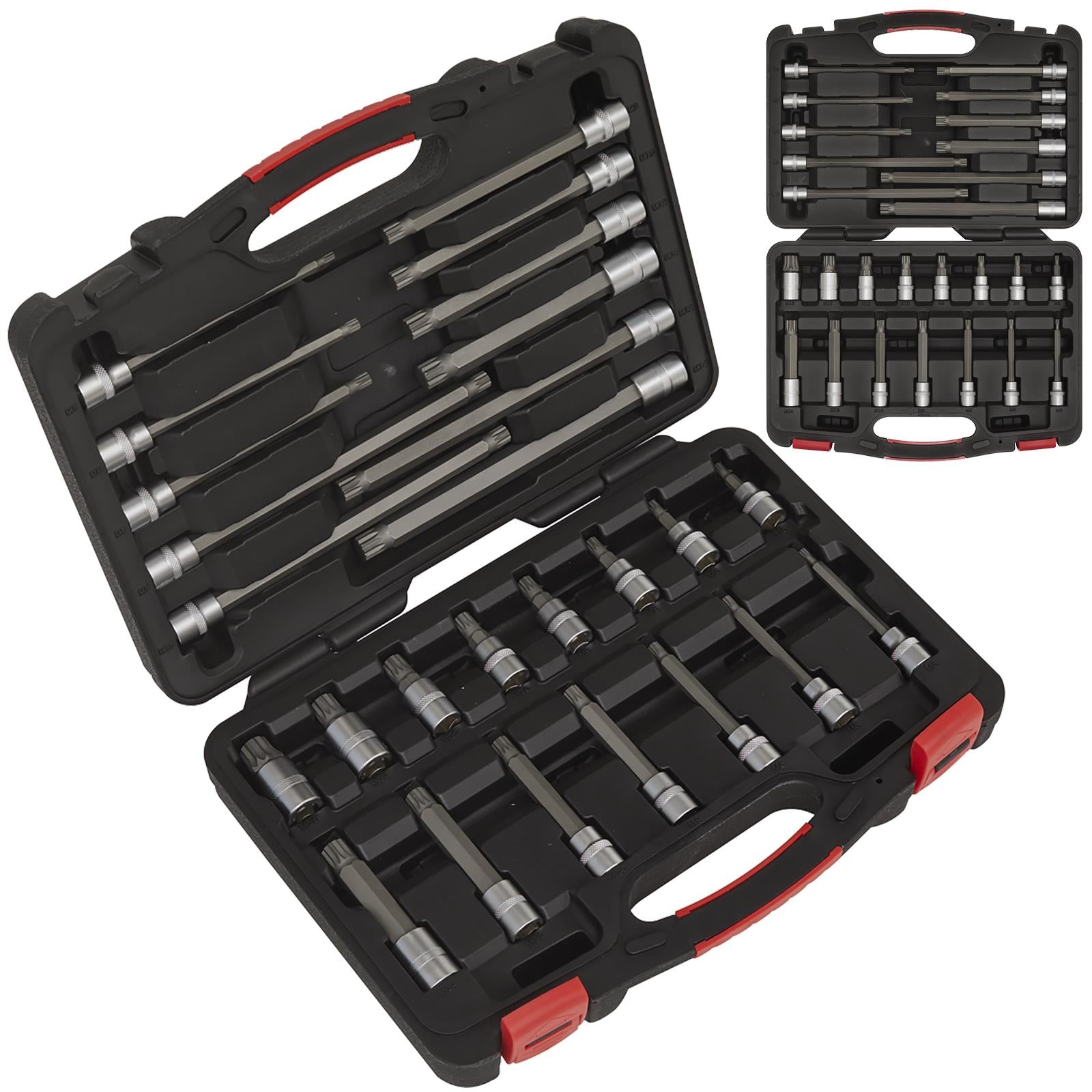 Sealey Spline Socket Bit Set 26 Piece 3/8" Drive M5-M16 Premier