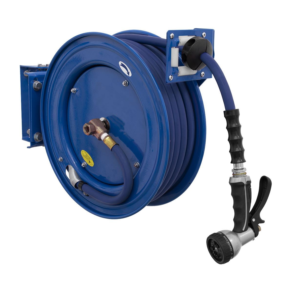 Sealey Heavy-Duty Retractable Water Hose Reel 15m Ø13mm ID Rubber Hose