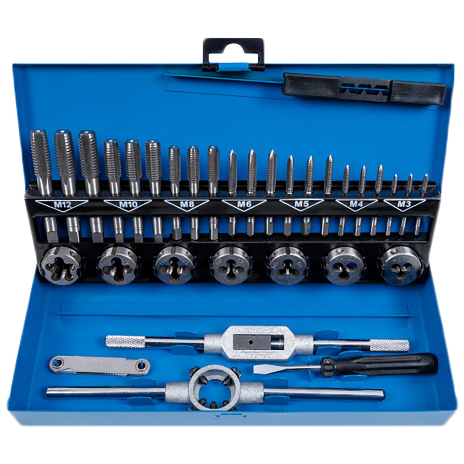 BlueSpot Tap and Die Set Metric 32 Piece M3-M12 Steel Storage Box