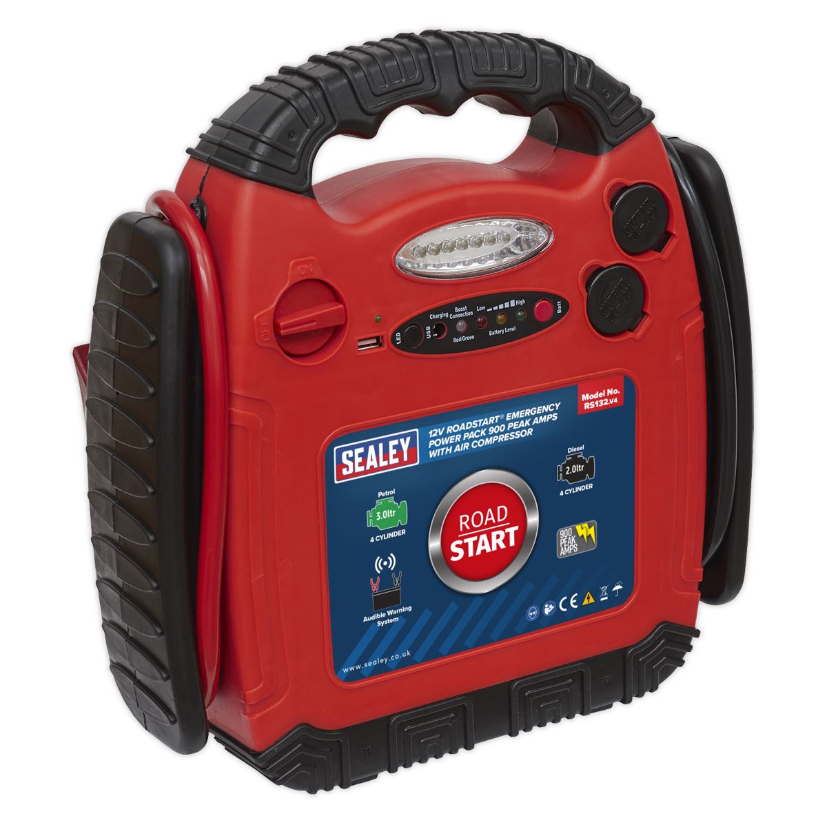 Sealey RoadStart® Emergency Jump Starter with Air Compressor 12V 900 Peak Amps