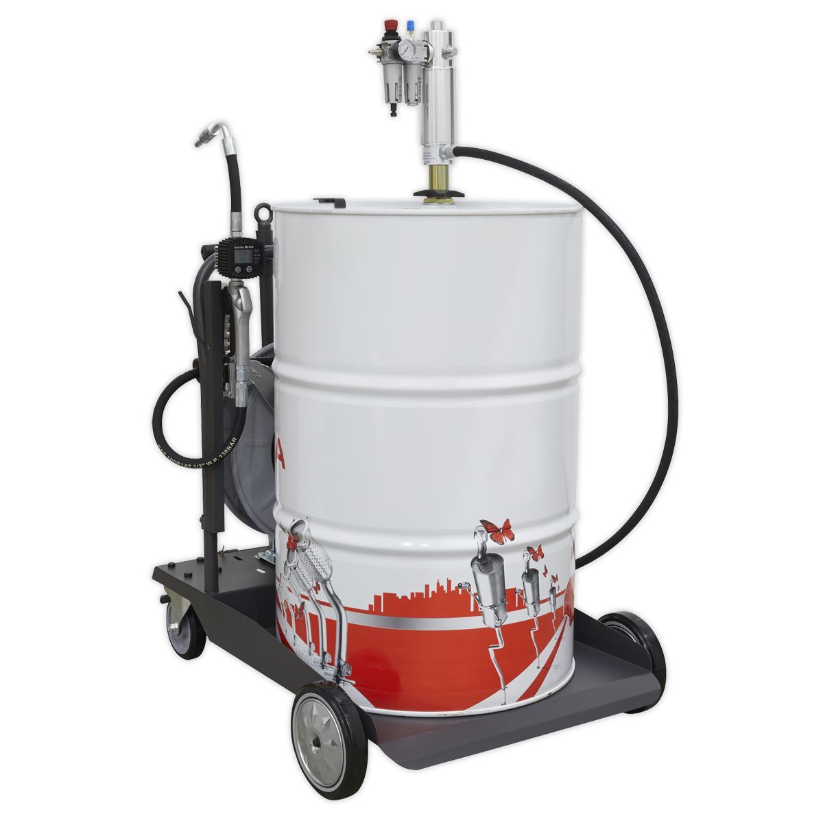 Sealey Oil Dispensing System Air Operated with 10m Retractable Hose Reel