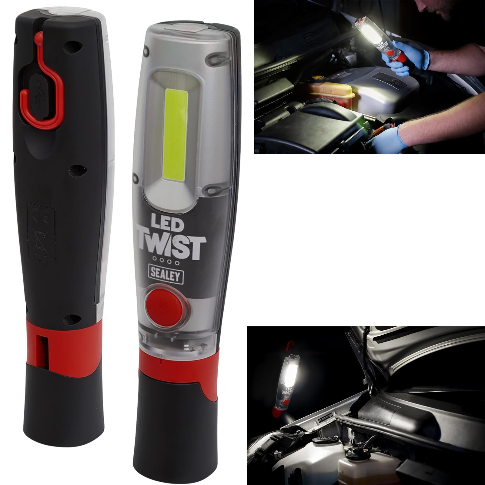 Sealey Rechargeable Inspection Lamp Twist 8W COB and 1W LED Light 1000 Lumens