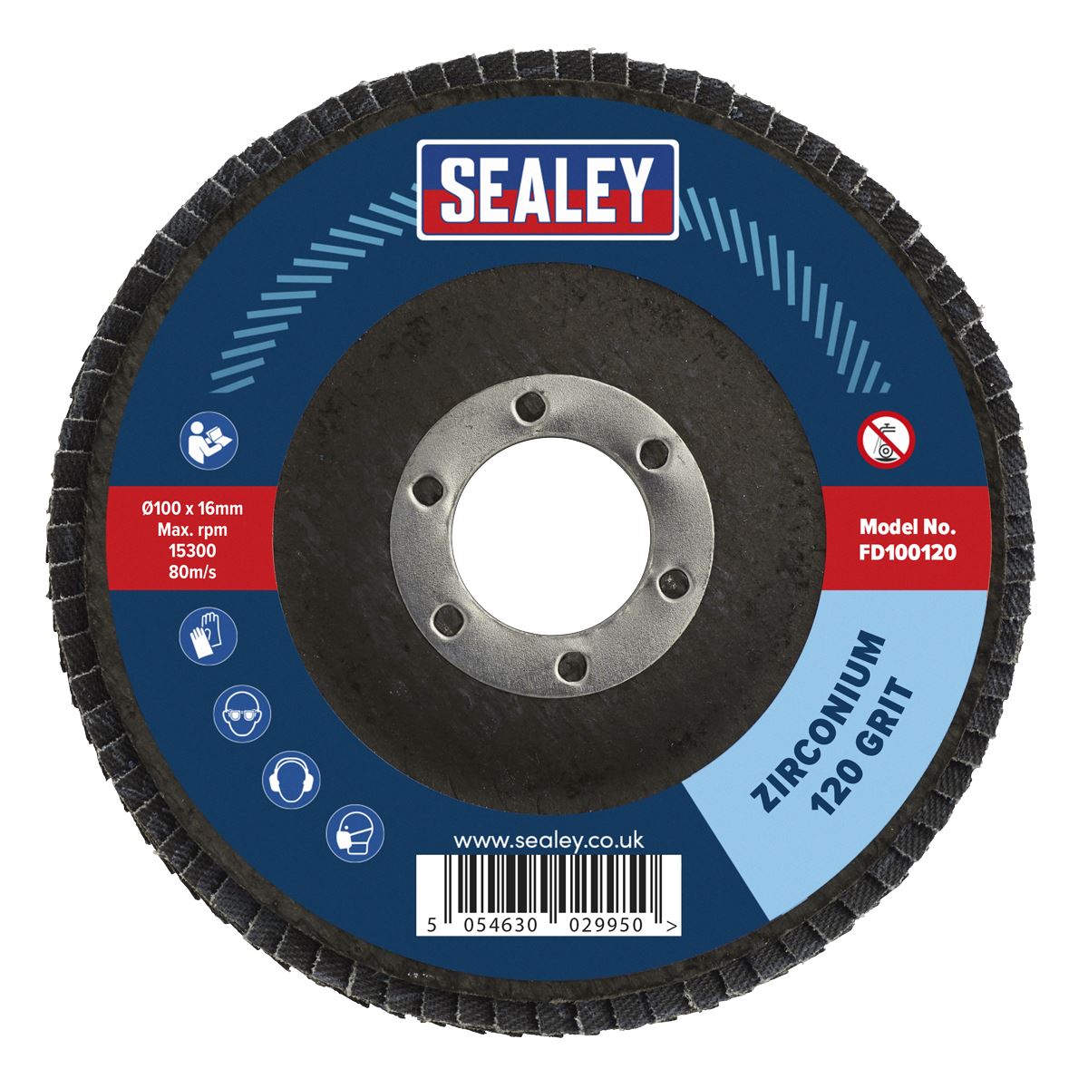 Sealey Flap Disc Zirconium Ø100mm Ø16mm Bore 120Grit