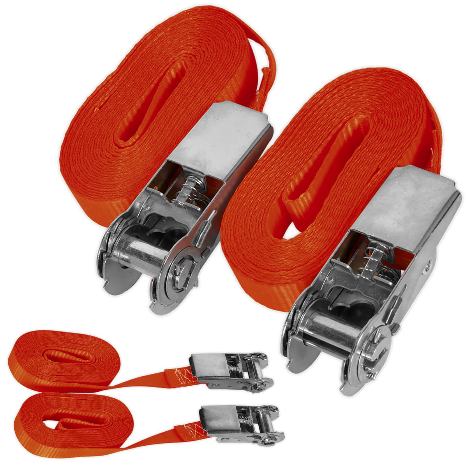 Sealey Ratchet Strap Tie Down Cargo Lash 25mm x 4.5m Pair 800kg