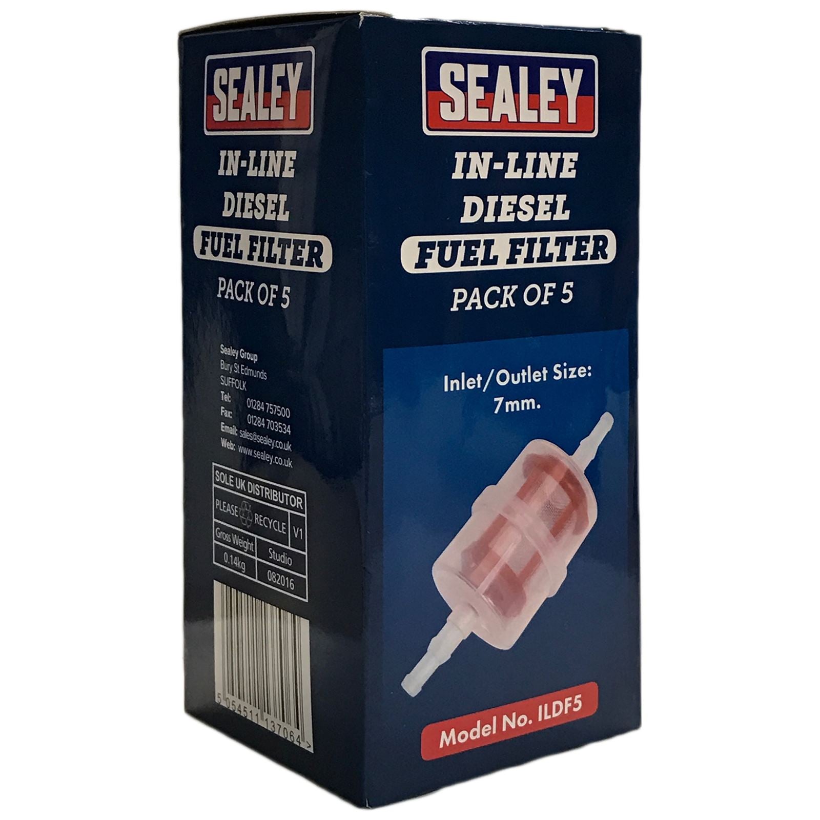 Sealey In Line Diesel Fuel Filter 7mm Inlet/Outlet 5 Pack Filter Plant