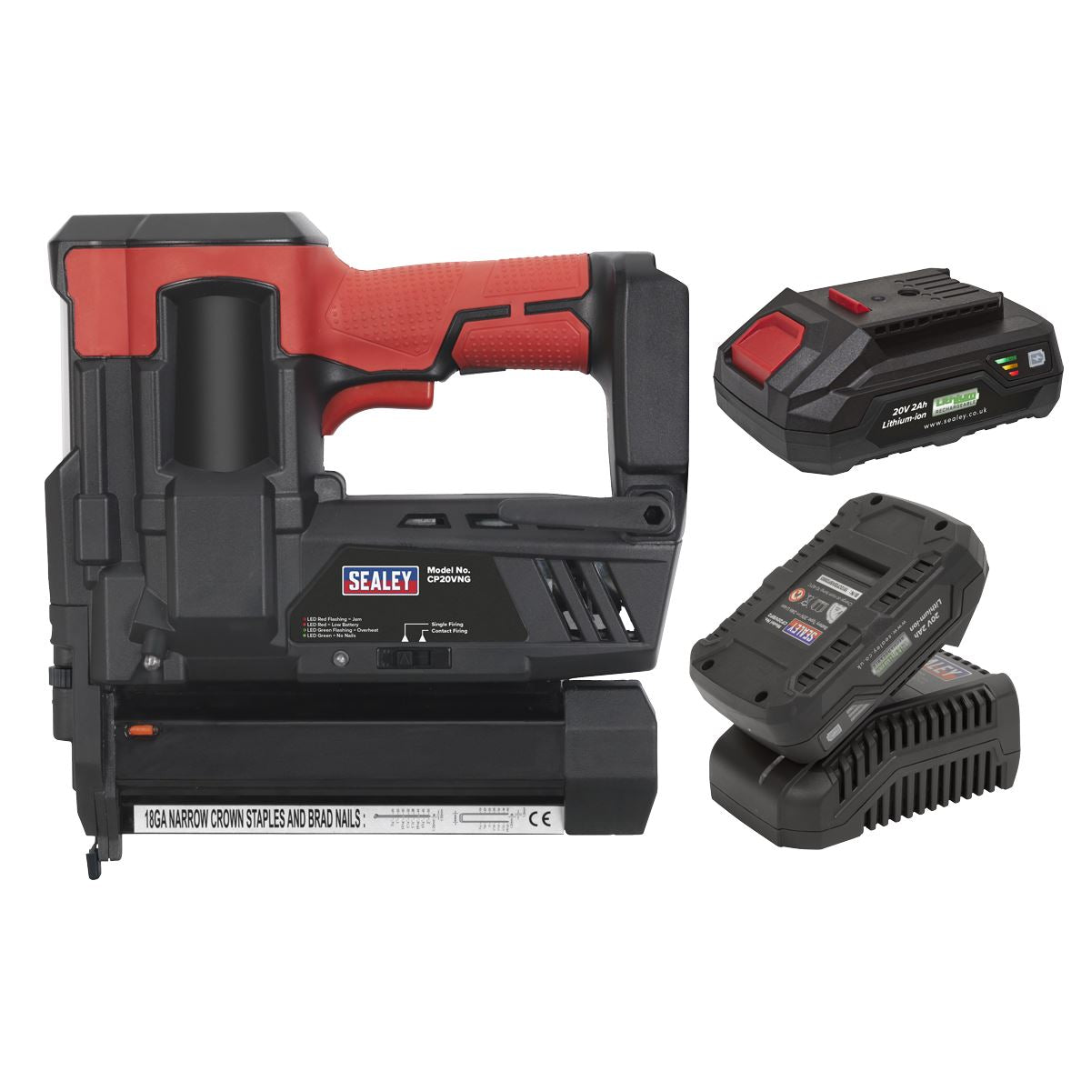 Sealey Cordless Staple/Nail Gun Kit 18G 20V SV20 Series - 2 Batteries