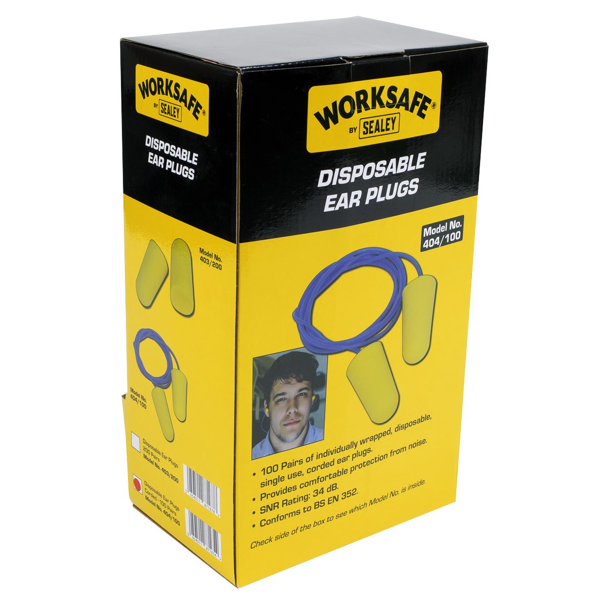 Worksafe by Sealey Ear Plugs Disposable Corded Pack of 100 Pairs