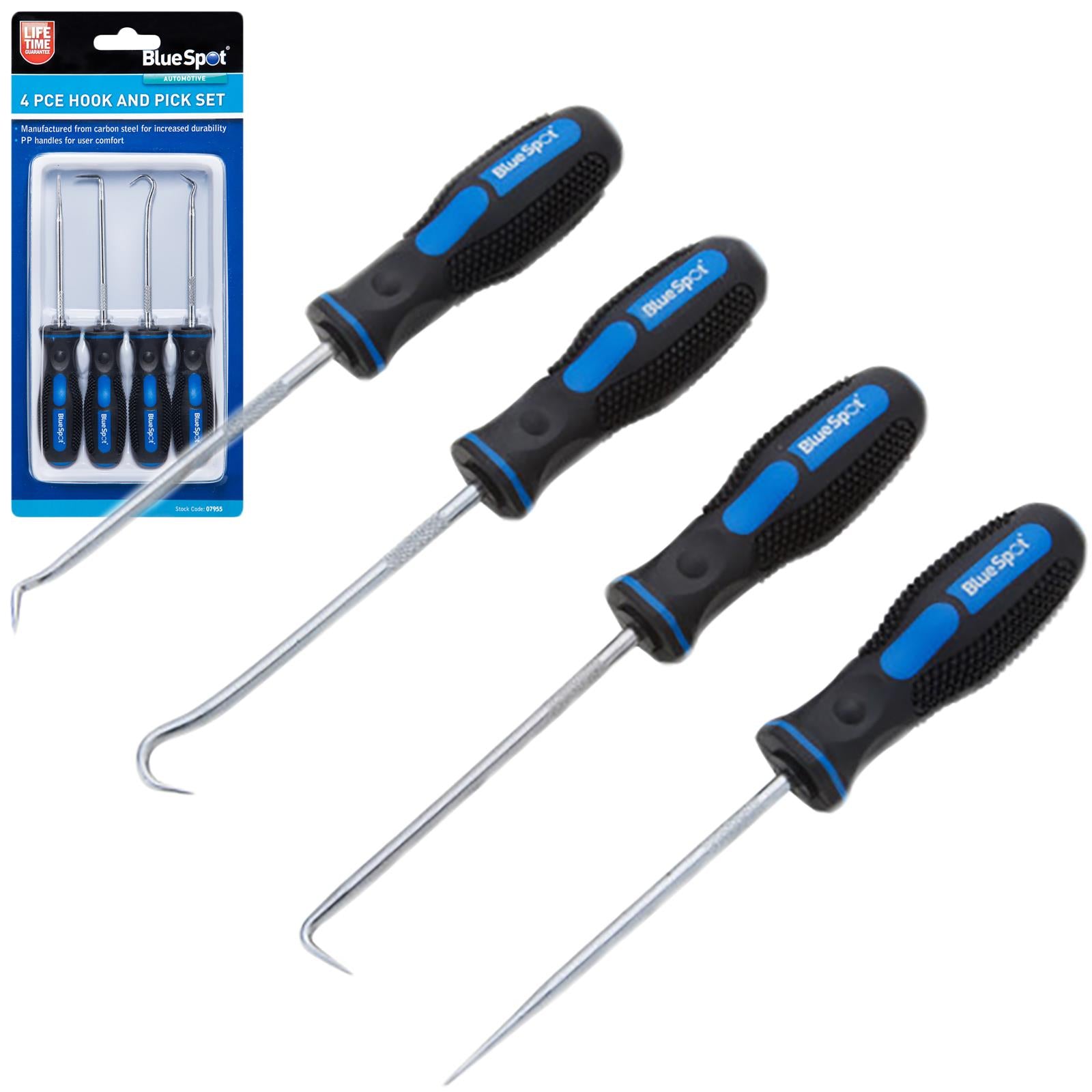 BlueSpot Hook and Pick Set 4 Piece Soft Grip Handles O Ring Oil Seal Removal Tool