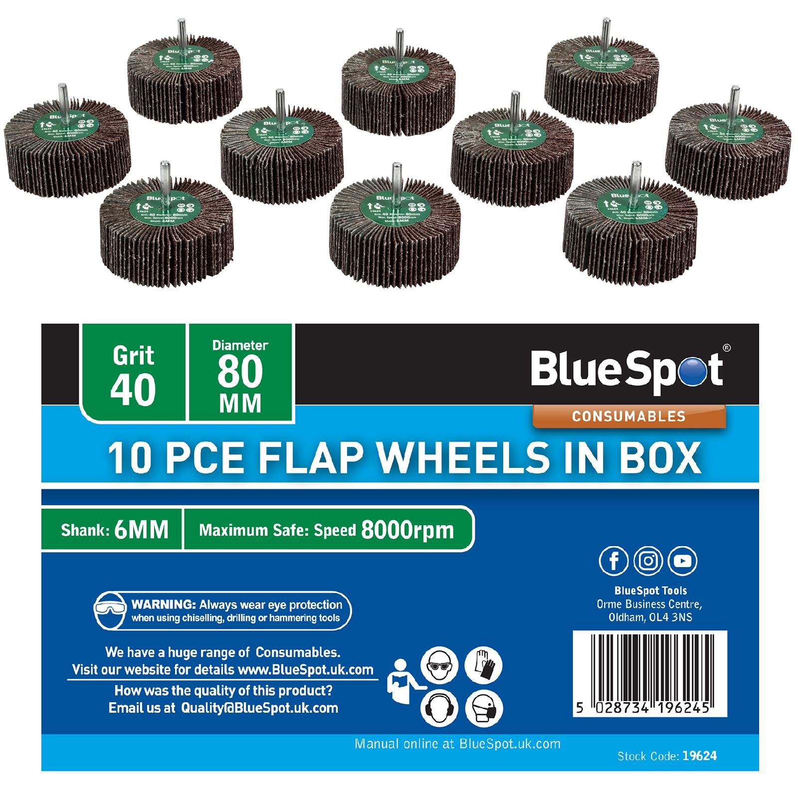 BlueSpot Flap Wheels In Box 10 Pieces 40 Grit 80mm
