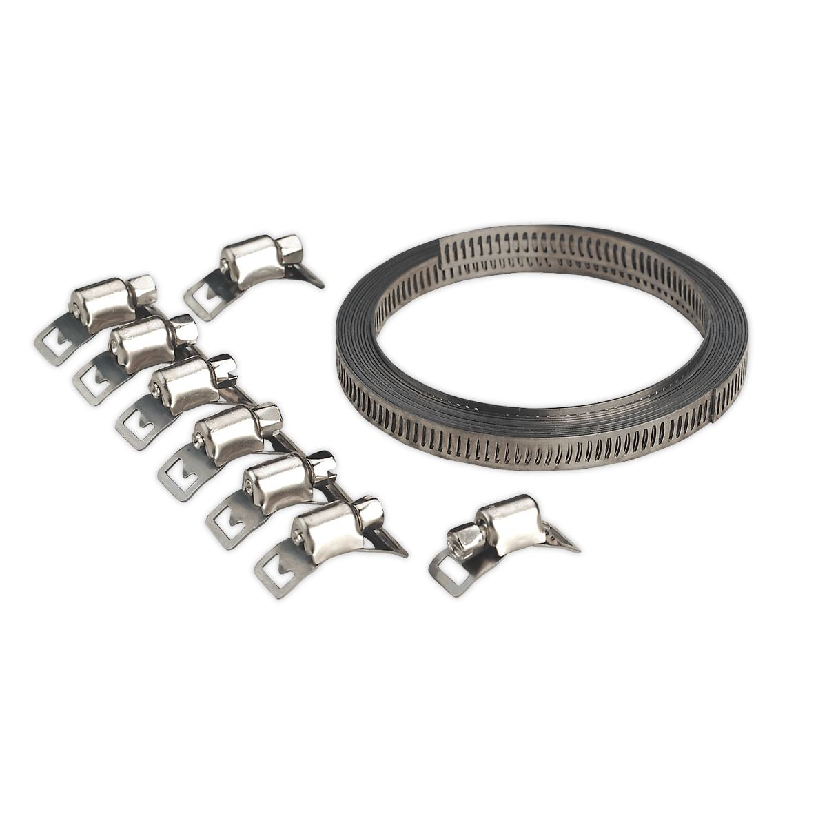 Sealey Hose Clamp Set Self Build 8mm Band Width with 8 Tension Clamps