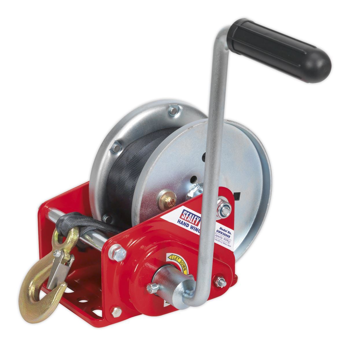 Sealey Geared Hand Winch with Brake & Webbing 900kg Capacity