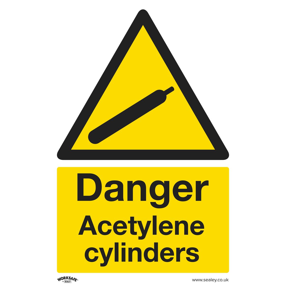 Worksafe by Sealey Warning Safety Sign - Danger Acetylene Cylinders - Self-Adhesive Vinyl