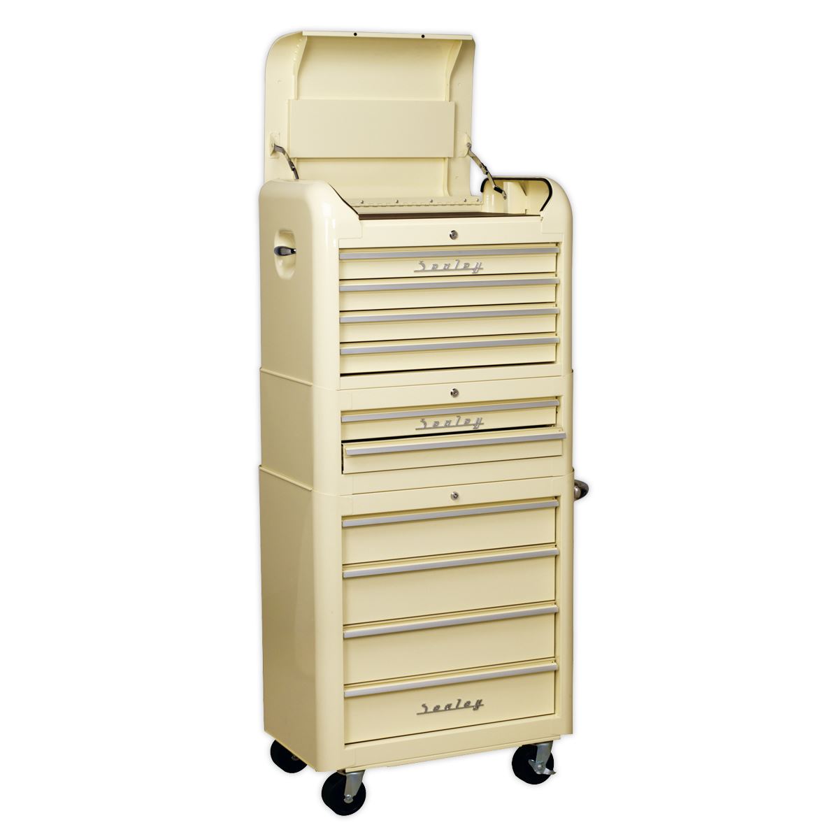 Sealey Premier Retro Style Topchest, Mid-Box Tool Chest & Rollcab Combination 10 Drawer Cream