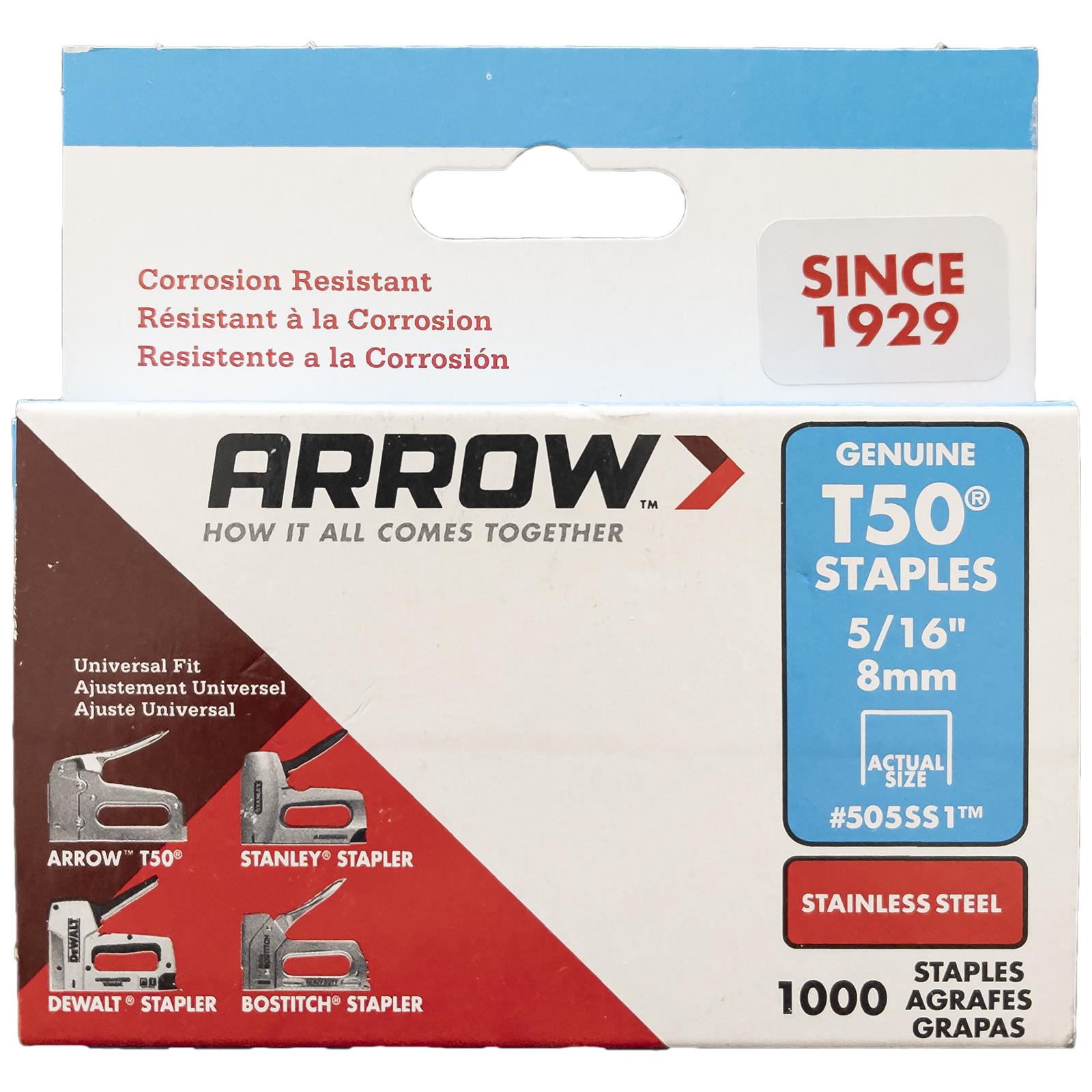 Arrow T50 Staples Stainless Steel 8mm Box of 1000