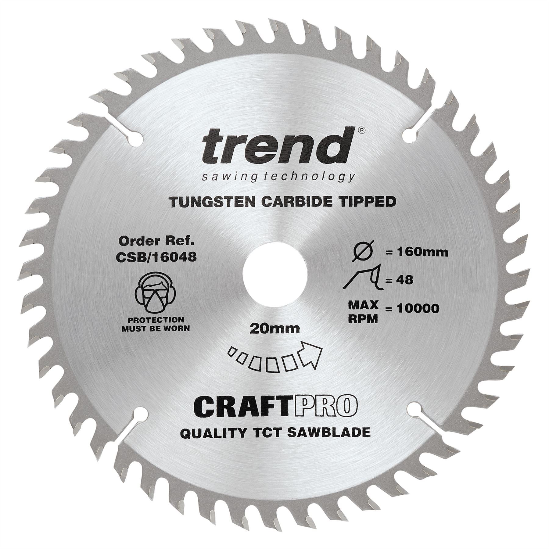 Trend The Craft Pro 160mm Diameter 20mm Bore 48 Tooth Fine Finish Cut Saw Blade For Hand Held Circular Saws CSB/16048