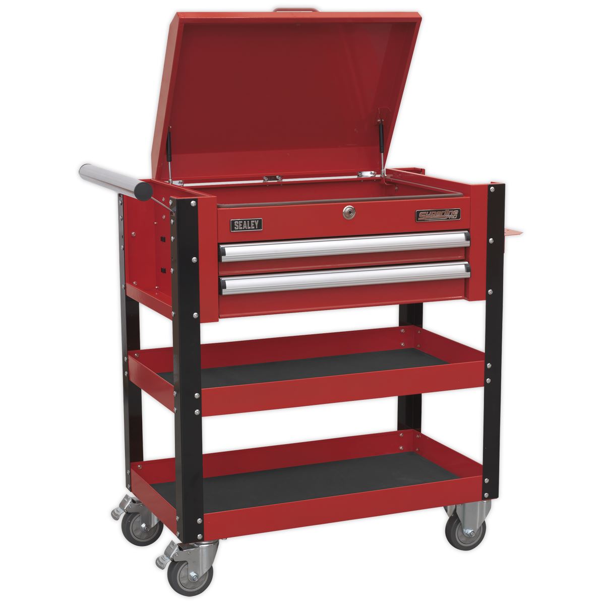 Sealey Superline Pro Heavy-Duty Mobile Tool & Parts Trolley 2 Drawers & Lockable Top - Red