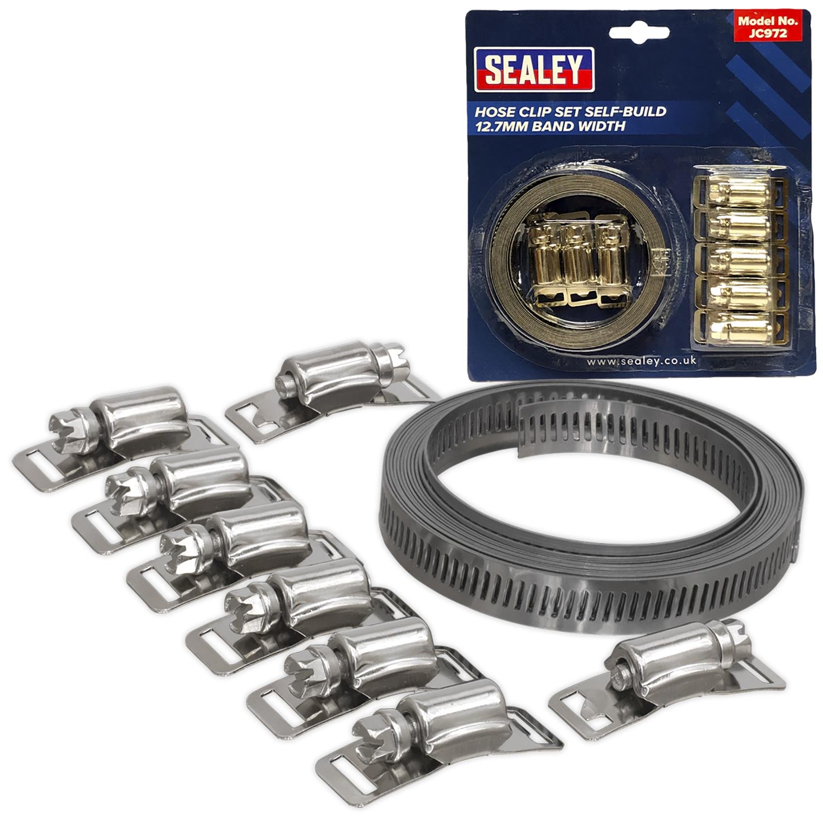 Sealey Hose Clamp Set Self Build 12.7mm Band Width with 8 Tension Clamps