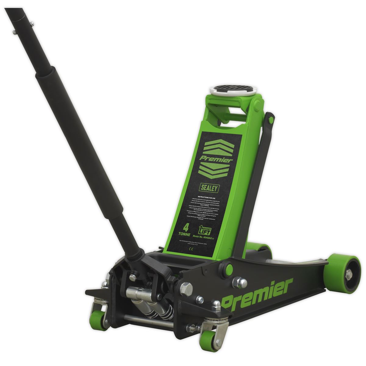 Sealey Premier Premier Low Profile Trolley Jack with Rocket Lift 4 Tonne - Green